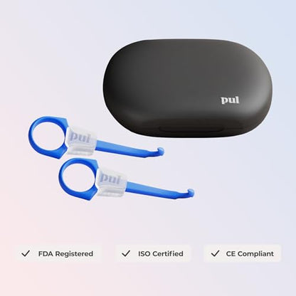 PUL Aligner Care Convenience Kit – Case + 2-in-1 Tool for Invisalign, Retainers, Partial Dentures, Mouth & Night Guards & More – Gray Case & 2-Pack of Blue Aligner Seating Chewie & Removal Tool - color: Gray Combo