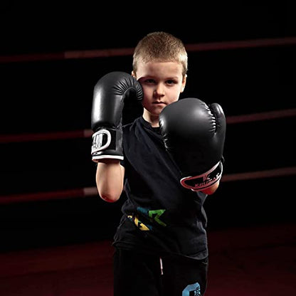 Kruzak Boxing Gloves for Kids 5-10 Years Training, Sparring, Kickboxing, Muay Thai, Martial Arts & MMA Fighting - Boys & Girls Punch Bag Mitts Training - color: Black, size: 6 oz