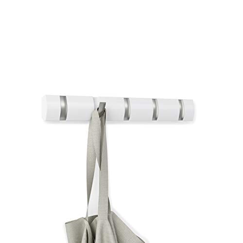 Umbra Flip Coat Rack, Wall Mounted 5-Hook Space Saving, White/Nickel - color: White/Nickel, size: 5 hook