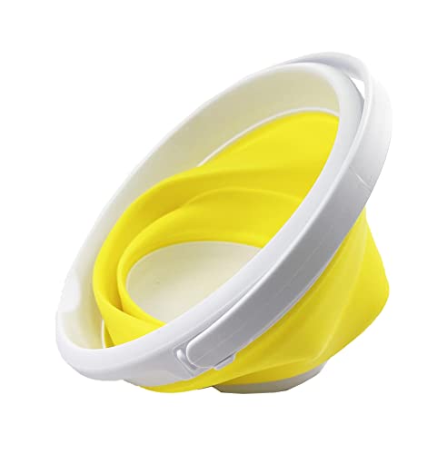 SAMMART 5.5L (1.4 Gallon) Collapsible Plastic Bucket - Foldable Round Tub - Portable Fishing Water Pail - Space Saving Outdoor Waterpot (White/Lemon)