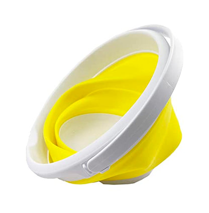 SAMMART 5.5L (1.4 Gallon) Collapsible Plastic Bucket - Foldable Round Tub - Portable Fishing Water Pail - Space Saving Outdoor Waterpot (White/Lemon)