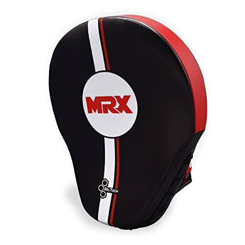 Boxing Pads Curved Boxing Mitts, Leather Adjustable MMA Muay Thai Kickboxing Martial Arts Punching Hand Target Strike Shield - color: Black/Red
