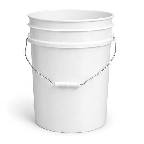 5 Gallon Bucket - Food Grade Bucket, Metal Handle Grip, BPA-Free, Heavy-Duty 90 Mil HDPE Plastic Pail, Stackable Utility Container, Made in USA, Lid Not Included, White, 6 Packs