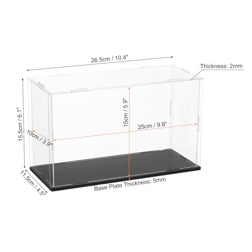 uxcell Acrylic Clear Display Case for Collectibles Self-Assemble Display Boxes Black Base Dustproof Countertop Storage Box for Collectibles Action Figures, 9.8 x 3.9 x 5.9 Inch - size: 9.8 x 3.9 x 5.9 Inch