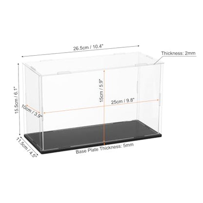 uxcell Acrylic Clear Display Case for Collectibles Self-Assemble Display Boxes Black Base Dustproof Countertop Storage Box for Collectibles Action Figures, 9.8 x 3.9 x 5.9 Inch - size: 9.8 x 3.9 x 5.9 Inch