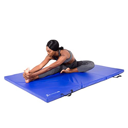 ProsourceFit Tri-Fold Folding Thick Exercise Mat 6’x4’ with Carrying Handles for Tumbling, Martial Arts, Gymnastics, Stretching, Core Workouts