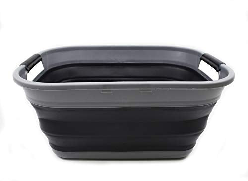 SAMMART 17.5L (4.6 Gallon) Small Collapsible/Foldable/Pop Up/Portable Washing Tub/Storage Basket, Water Capacity 13.5L (1, Grey/Black) - color: Grey/Black