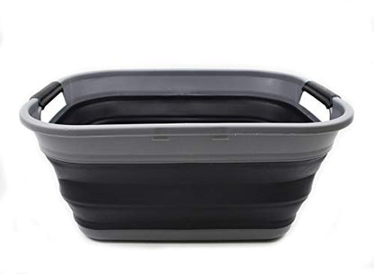 SAMMART 17.5L (4.6 Gallon) Small Collapsible/Foldable/Pop Up/Portable Washing Tub/Storage Basket, Water Capacity 13.5L (1, Grey/Black) - color: Grey/Black