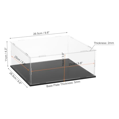 uxcell Acrylic Clear Display Case for Collectibles Self-Assemble Display Boxes with Black Base Dustproof Countertop Storage Box for Collectibles Action Figures, 9.8 x 9.8 x 3.9 Inch - size: 9.8 x 9.8 x 3.9 Inch