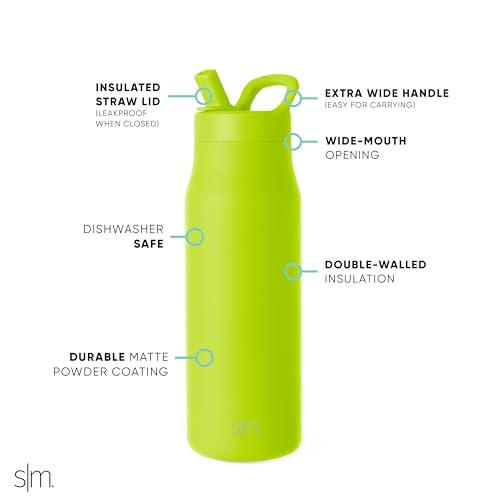 Simple Modern Insulated Water Bottle with Manual Straw | 34oz | Green - color: Green Apple, style: 34oz