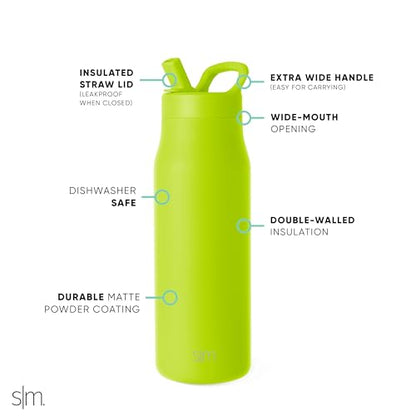 Simple Modern Insulated Water Bottle with Manual Straw | 34oz | Green - color: Green Apple, style: 34oz