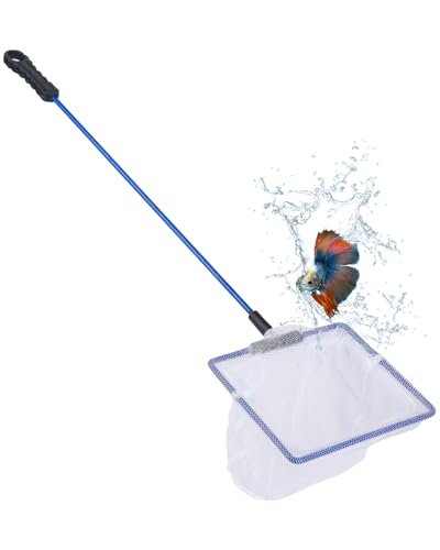 Pawfly Fish Net for Fish Tank, Fish Tank Net, Aquarium Net with Metal Handle and Plastic Mesh, Small Fish Net Minnow Net for Small Ponds, Freshwater and Saltwater, 3.8" x 3.3"