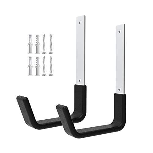 Heavy Duty Utility Hooks for Wall Mount, Garage Wall Hooks, Multi-Use Hose, Bike, Ladder, Chainsaw & Leaf Blower Hanger - 2 Medium (2 M) | Bike Hanger and Hose Holder in Zinc-Coated Steel; 50 lb Capacity, Black PVC Grip, for Shed, Attic or Outdoor Storage