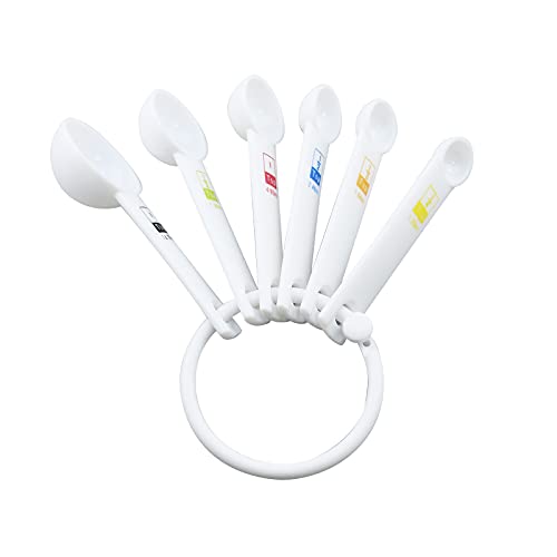 6 Pieces Measuring Spoon Set White Plastic Kitchen Measuring Tools Set for Kitchen Cooking Baking,1/4 Tsp,1/3 Tsp,1/2 Tsp,1 Tsp,1/2 Tbs,1 Tbs