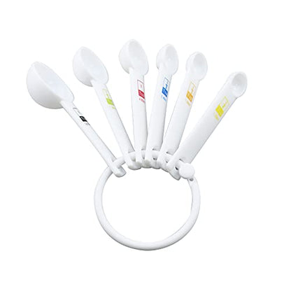 6 Pieces Measuring Spoon Set White Plastic Kitchen Measuring Tools Set for Kitchen Cooking Baking,1/4 Tsp,1/3 Tsp,1/2 Tsp,1 Tsp,1/2 Tbs,1 Tbs