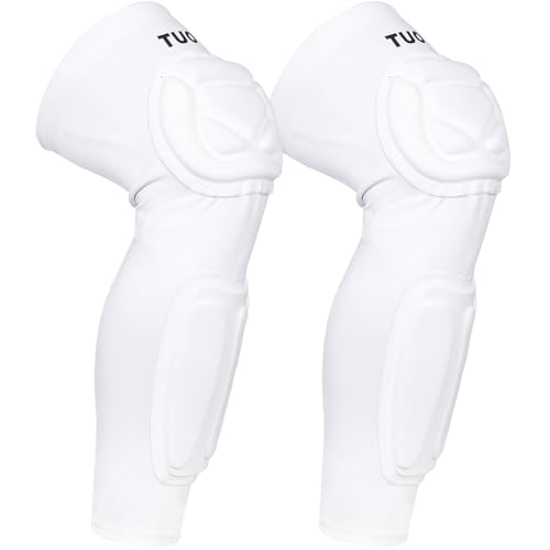 Padded Knee Calf Pads Compression Leg Sleeve Thigh Protector Gear Shin Brace for Football Basketball Volleyball Soccer Baseball for Adult (1 Pair) - color: mixwhite, size: Medium