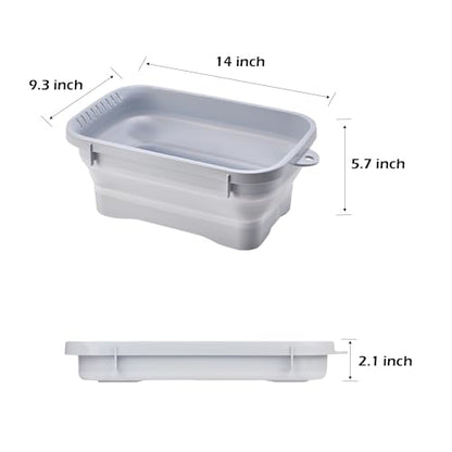 Collapsible Dish Pans, 2Gal (7.5L) Capacity, Plastic Dish Tub Dishpan for Kitchen Sink with Drainage Hole, Foldable Small Wash Basin for Kitchen, Camping, Travel (Light Blue)