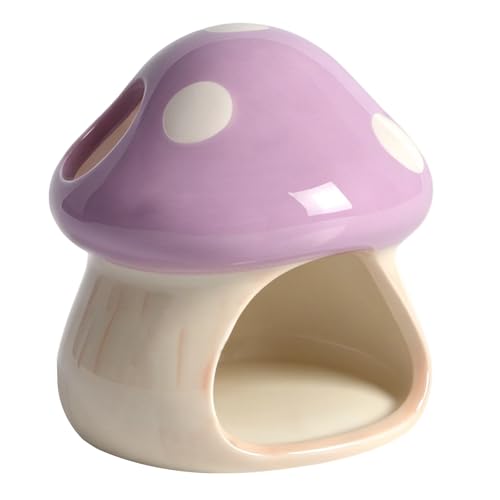 Cute Aquarium Mushroom House Betta Fish Tank Accessory Decor Mini Ceramic Fish Hideout Shrimp Cave Ornament (Purple) - color: Purple