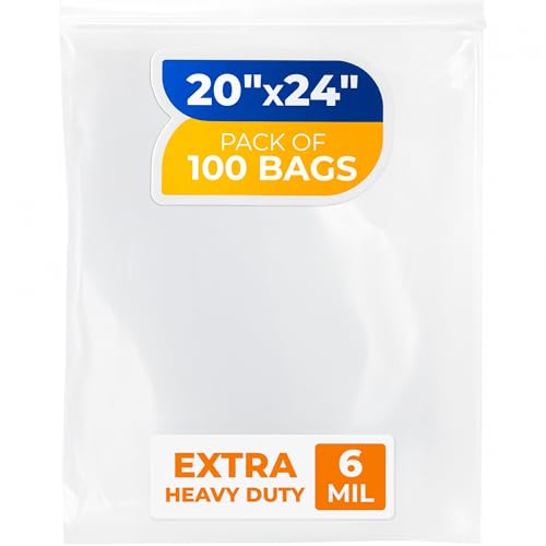 20" x 24" Reclosable Plastic Zip Bags, Pack of 100, 6 Mil Heavy-Duty Clear Poly Bags, Resealable for Food, Clothes, Hardware, Jewelry - size: 20"W x 24"H