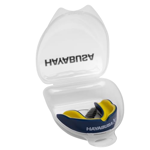 Hayabusa Combat Sports Mouth Guard Youth, Kids and Adult Sizes Comes with Case - Blue/Yellow, Youth - color: Blue/Yellow, size: Youth