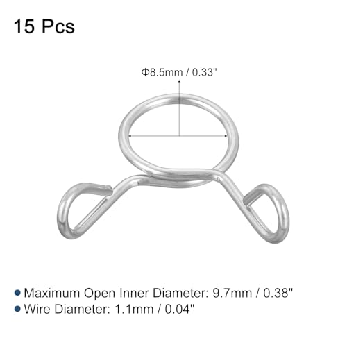 uxcell 15 Pcs Fuel Line Hose Tubing Spring Clips, 8.5mm Inner Dia 304 Stainless Steel Water Pipe Spring Clip Clamps for Motorcycle Scooter ATV