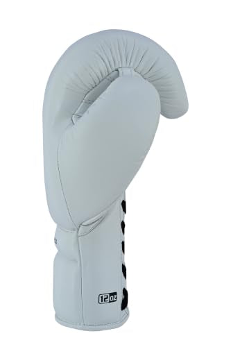 Aura 100 Full Grain Leather Lace Up Boxing Gloves for Men & Women – Professional Training, Sparring, Competition, Muay Thai, Kickboxing & Heavy Bag Gloves - color: White, size: 14 OZ