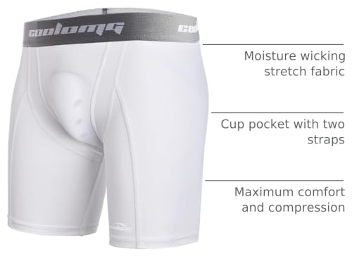 COOLOMG Men Compression Shorts with Cup Pocket Baseball Football, NO Cup - color: White, size: XX-Large