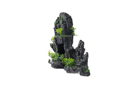 Large Fish Tank Decorations - Mountain View Aquarium Ornament with Tree House Cave Bridge,Resin, 10.24x9.45x5.12 inches, C