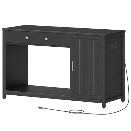 HOOBRO 55-75 Gallon Fish Tank Stand with Charging Station, Heavy Duty 650LB Capacity Aquarium Stand, Reptile Tank Stand with Flip-Door Drawer and Cabinet Storage, Black BB120UFT01