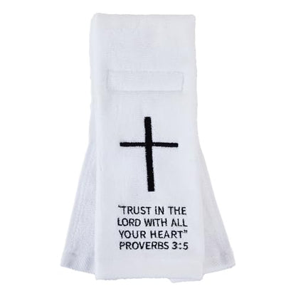Christian Cross Football Towel, White Cotton Football Field Quarterback Towels,Football Accessories Sports Towel for Men, Youth, Boys, Adults - color: Proverbs 3:5(white）