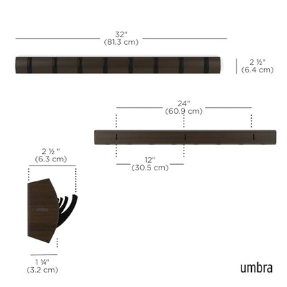 Umbra Flip Coat Rack, Wall Mount 8-Hook, Space Saving, Walnut/Black - color: Walnut/Black, size: 8 hook