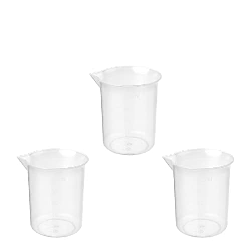 Othmro 3Pcs 100ml Measuring Cups PP Plastic Graduated Beaker Clear Scale Cups Plastic Graduated Cups Liquid Measuring Mixing Cups Graduated Plastic Measuring Cups for Lab Kitchen Liquids Transparent