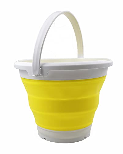 SAMMART 5.5L (1.4 Gallon) Collapsible Plastic Bucket - Foldable Round Tub - Portable Fishing Water Pail - Space Saving Outdoor Waterpot (White/Lemon)