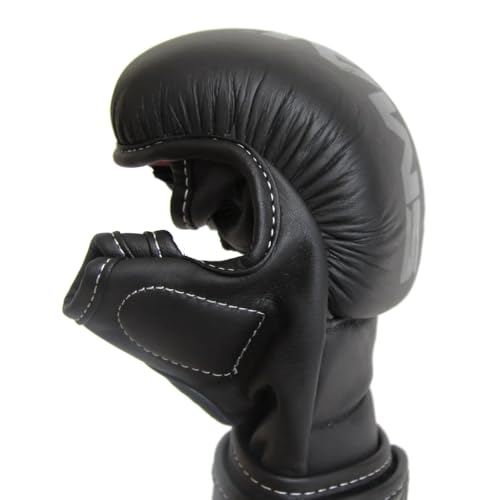 SMAI Leather Hybrid MMA Sparring Gloves: Premium Leather for Kickboxing, Cage Fight, Striking, Grappling, Martial Arts, and Heavy Bag Training. Open-Palm Design for Men and Women. - size: Medium