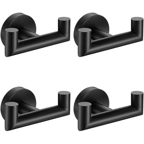 Towel Hooks for Bathrooms,Towel Hook for Kitchen Bathroom,SUS304 Stainless Steel Coat Hook,Heavy Duty Double Holder Robe Hooks for Hanging Towels,Coats,Sponges,Clothes,Wall Mount,Matte Black,4Pack - color: Matte Black