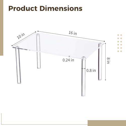 16 x 10 in Large Acrylic Risers Display Stands, Clear Display Stand for Collectibles, Rectangular 4-Leg Acrylic Plant Stand, Thick Shelf Riser for Planters Figures Dishes Spices Photography