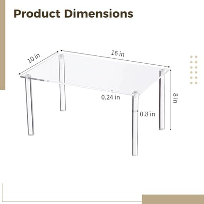 16 x 10 in Large Acrylic Risers Display Stands, Clear Display Stand for Collectibles, Rectangular 4-Leg Acrylic Plant Stand, Thick Shelf Riser for Planters Figures Dishes Spices Photography