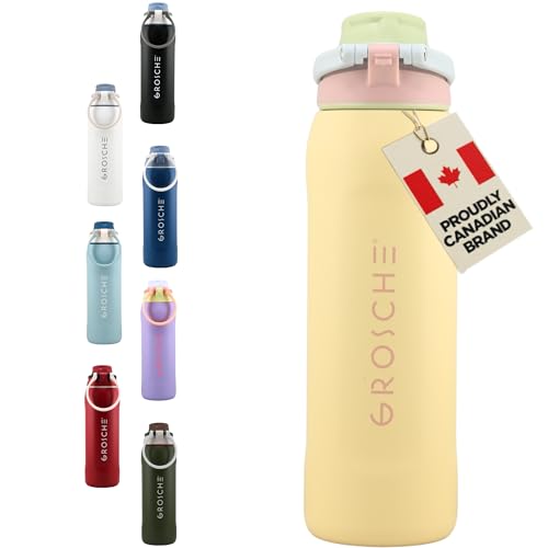 GROSCHE Kamloops Triple-Wall Bottle with Chug Lid, Lemon Sorbet, 24 oz - color: Lemon Sorbet