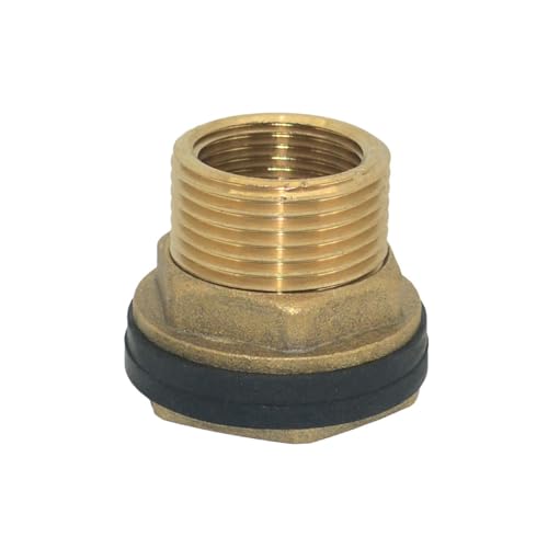 VARMHUS Solid Brass Bulkhead Fitting,2 Rubber Seal Washers, NPT Female to NPT Male Thread Water Tank Connector for Rain Barrels Aquariums (1PC 1" Female 3/4" Male) - size: 1PC 1" Female 3/4" Male