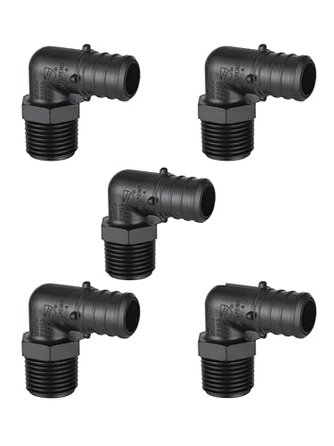 5-Pack EFIELD Poly PPSU Barb Crimp 3/4" Pex X 1/2" Male NPT Elbow Adapter Fittings, ASTM F2159 (3/4"x1/2"),(PPSU1807107) - size: 3/4"X 1/2" P5, style: Male Elbow