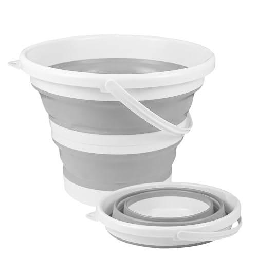 Hovom Car Collapsible Bucket, 10L 2.6 Gallon Foldable Car Wash Bucket, Portable Plastic Automotive Cleaning Buckets Space Saving for Indoor Outdoor Household Garden Camping Fishing (Gray)