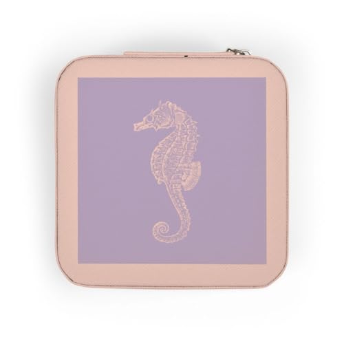 3dRose Lilac purple Seahorse print. Sea Horse Ocean marine beach aquarium Jewelry Travel Case Pink