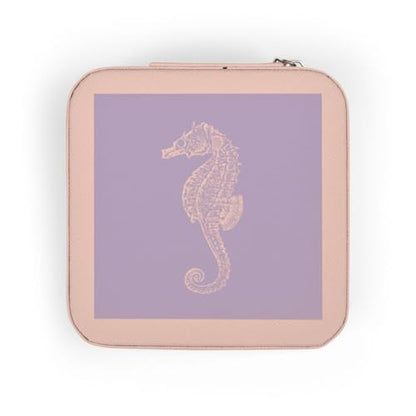 3dRose Lilac purple Seahorse print. Sea Horse Ocean marine beach aquarium Jewelry Travel Case Pink