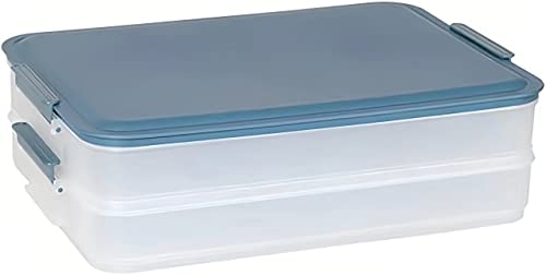 2 Layer Plastic Bacon Box, Deli Meat Saver Cold Cuts Fridge Keeper, Cheese Food Storage Container with Lid for Refrigerator, Shallow Low Profile Christmas Cookie Holder (blue) - color: blue