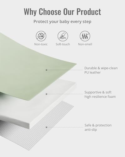 Blissful Diary Vegan Leather Baby Play Mat, 71''x59'', Light Green - color: Light Green, size: 71" X 59"