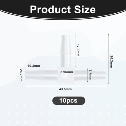 3/16" Tee Fitting Equal Barb 3 Way Plastic Tee Connector Hose Splicer Barb Adapter for Aquarium T Connector Air Line Fuel Gas Liquid (Pack of 10)