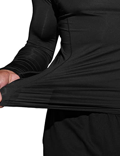 TSLA Men's Thermal Long Sleeve Compression Shirts, Athletic Base Layer Top, Winter Gear Running T-Shirt - color: 2pack Black/Black, size: Large