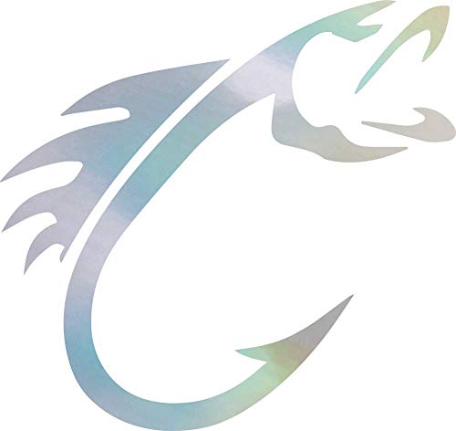 Fish Hook (Hologram) (Set Of 2) Premium Waterproof Vinyl Decal Stickers For Laptop Phone Accessory Helmet Car Window Bumper Mug Tuber Cup Door Wall Decoration - color: Hologram, size: 8.8 inches x 8.3 inches