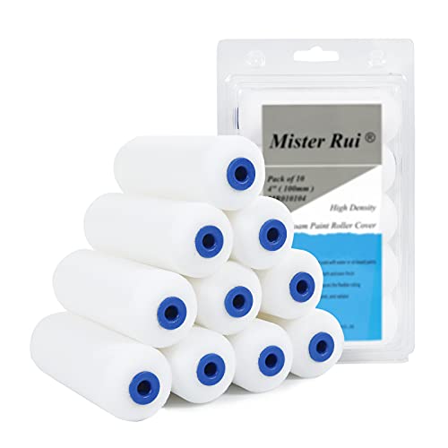 Mister Rui 4 Inch Foam Paint Roller Covers, 10-Pack for Cabinets & Doors | High-Density Foam for Smooth Finish on Furniture, Trim and DIY Projects. Works with Oil and Water-Based Paints - color: 10 Pcs 4" Double-rounded
