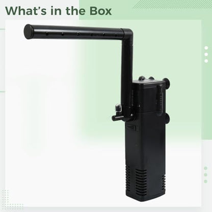 AP-1000L Internal Fish Tank Filter for Aquarium and Turtle Tank, 3 in 1 Submersible Power Filter with Activated Carbon, Adjustable Flow, Low Water Level, 6.7 x 1.9 x 1.6 in